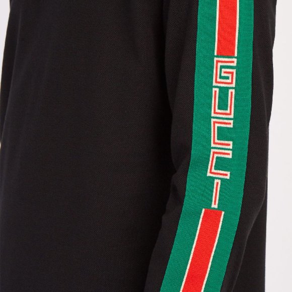 New with tags Gucci Web-stripe Detail Long Sleeve Polo in Black - Picture 6 of 9